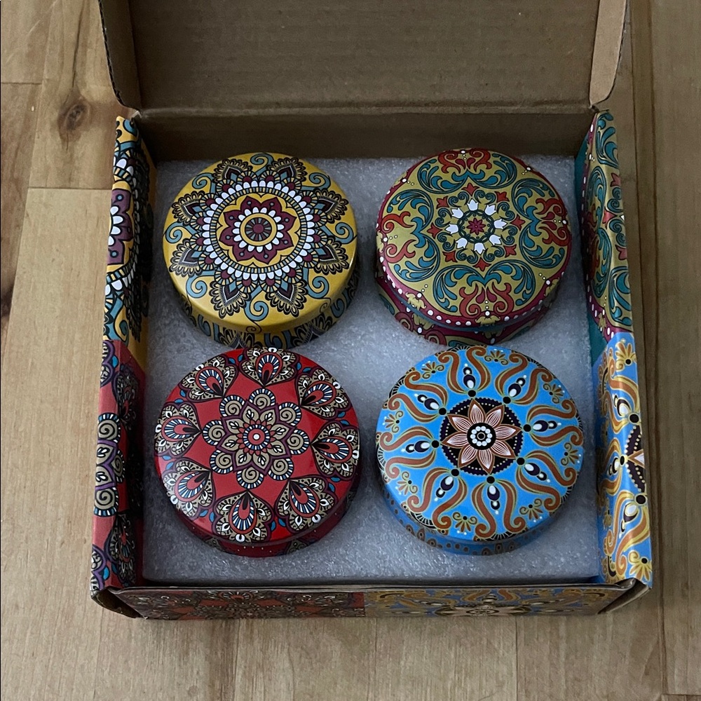 Colorful Mandala Tin Candles Set